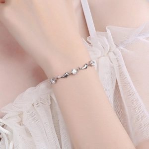 S925 Sterling Silver Dolphin Bracelet for Women with sparkling round Cubic Zirconia stones