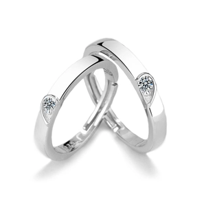 Minimalist S925 sterling silver couple rings with hidden heart design and zircon stone