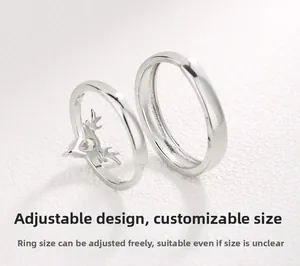Detail of adjustable S925 silver antler ring set showing open size design and diamond