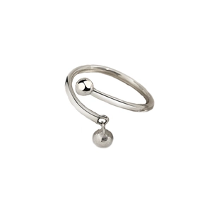Minimalist S925 sterling silver open ring with dangling round bead and spiral design