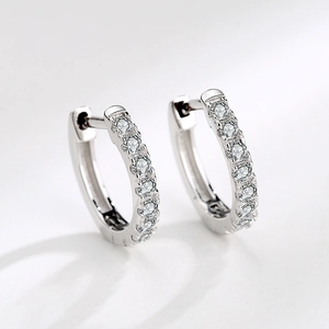 Elegant S925 sterling silver huggie earrings with a row of sparkling cubic zirconia
