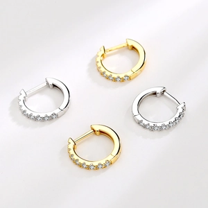 S925 Sterling Silver huggie hoop earrings with micro-pave cubic zirconia crystals