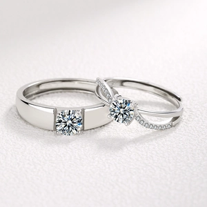 S925 Sterling Silver Couple Rings For Men Women Adjustable Open Ring Zircon Inlaid Wedding Anniversary Jewelry