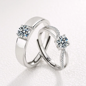 Minimalist S925 sterling silver couple rings with brilliant diamonds for wedding gift