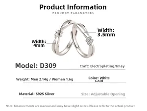 Guide des tailles des bagues nœud en argent S925 avec largeurs de 4mm et 3,5mm