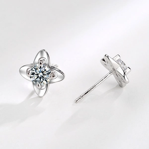 S999 Sterling Silver Four-leaf Clover Stud Earrings For Women Rhinestone Inlaid Minimalist Fashion Leaf Jewelry Gift