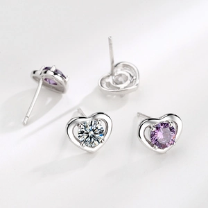 Orecchini a Bottone a Cuore in Argento Sterling S925 S999 da Donna Coreano Minimalista Traforato Amore Strass Orecchini Gioielli