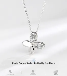 Detailed macro view of S925 sterling silver butterfly pendant with sparkling zircon stones