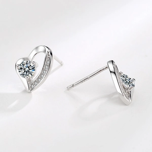 Orecchini a lobo a cuore in argento S999 con diamanti scintillanti e incisione S925