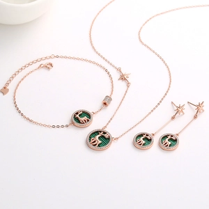 Ensemble de Bijoux en Argent Sterling 925 pour Femmes Collier Pendentif Renne Élan Bracelet Boucles d'Oreilles Strass Luxe