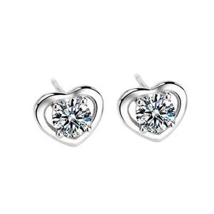 Eleganti orecchini a lobo a cuore in argento S999 con brillanti diamanti rotondi