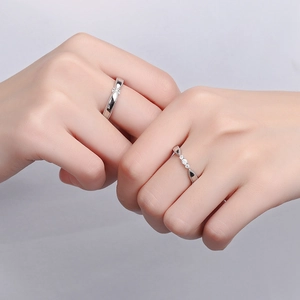 Anelli di coppia minimalisti in argento sterling S925 con perline e diamanti lucidi