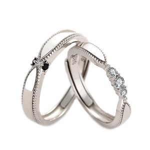 Anelli di coppia in argento S925 con zirconi e smalto, design aperto regolabile