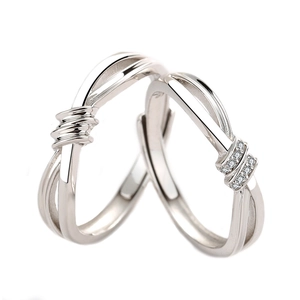 Bagues de couple en argent S925 avec nœud concentrique et incrustation de zircon