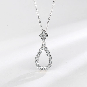 925 Sterling Silver Waterdrop Pendant Necklace For Women Elegant Hollow Teardrop Pave Rhinestone Chain Minimalist Jewelry