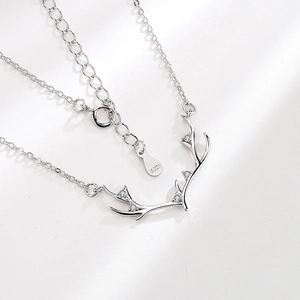 Collier bois de cerf en argent sterling S925 avec zircons scintillants pour femme
