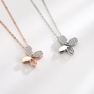 S925 sterling silver butterfly pendant necklaces in silver and rose gold with zircon stones