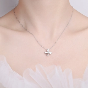 Elegant S925 sterling silver butterfly necklace with sparkling pavé cubic zirconia