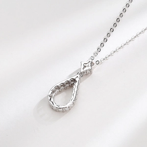 S925 sterling silver teardrop necklace with hollow cubic zirconia star pendant