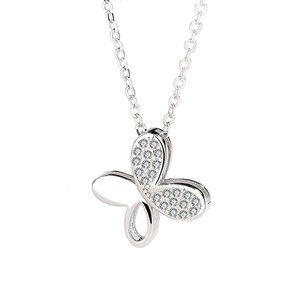 Elegant S925 sterling silver butterfly necklace with crystal accents and hollow design
