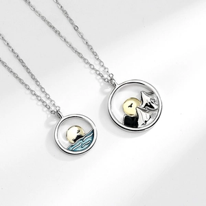 Minimalist S925 sterling silver mountain and sea necklaces for couples in a stylish gift set