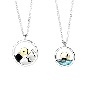 S925 sterling silver couple necklaces with mountain and sea enamel mountain sea charms