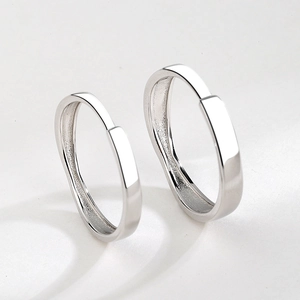 Bagues réglables en argent sterling S925 pour couples avec finitions polies et mates