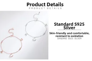 Detailed view of S925 sterling silver ginkgo leaf anklets with small cubic zirconia