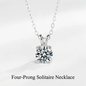 925 Sterling Silver Four-Claw Moissanite Pendant Necklace For Women Elegant Minimalist Geometric Clavicle Chain Jewelry