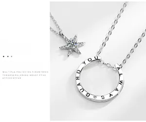 Détail du pendentif étoile en argent S925 avec gravure Guard You Always et cristaux incrustés