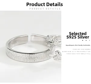 Detailed macro view of S925 sterling silver ring showing hammer texture and hallmark