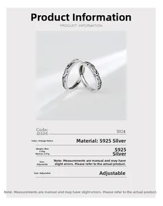 Detail showing S925 sterling silver whale and deer rings with weight and size info