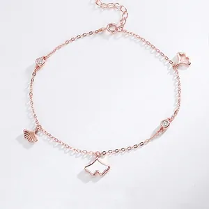 925 Sterling Silver Ginkgo Leaf Anklet For Women Rose Gold Silver Elegant Adjustable Tassel Foot Chain Rhinestone Jewelry Gift