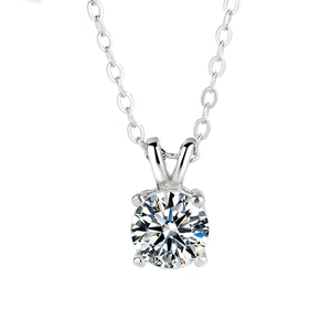 Classic S925 sterling silver necklace with a four-prong round moissanite pendant