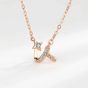 Collana con Pendente a Stella Meteora in Argento Sterling S925 per Donna Oro Rosa con Strass Catena a Clavicola Gioielli Moda Regalo