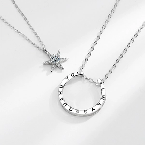Ensemble de colliers de couple hexagramme et anneau en argent sterling S925 et cristaux