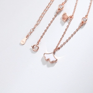 Elegant S925 sterling silver ginkgo leaf anklet with rose gold finish and zircon stones