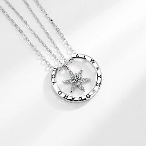 Collier en argent S925 avec pendentif étoile hexagramme et bague gravée Always Guard You