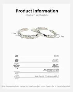 Detail showing irregular wavy texture of S925 sterling silver couple rings set