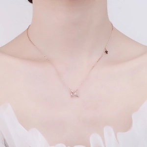 Elegante collana meteora in argento sterling S925 con pendente in zircone scintillante