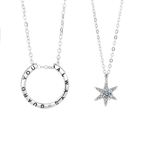 Colliers de couple en argent S925 avec pendentifs étoile hexagramme et anneau gravé