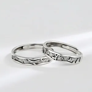 925 Sterling Silver Whale Deer Couples Matching Rings Vintage Oxidized Adjustable Open Forest Relief Rings For Valentine's Day Gift
