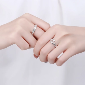 Minimalist S925 sterling silver couple rings with natural wood bark and branch textures