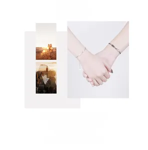 Close-up of Mobius loop couple bracelets on hands with minimalist woven rope design