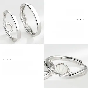 Macro detail of silver shell ring featuring natural white mother of pearl and hand polishing