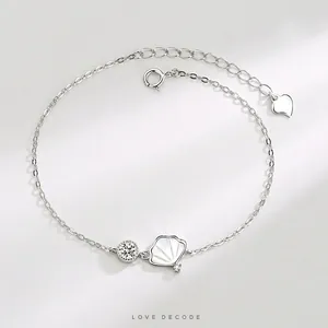 Bracelet en Argent Sterling 925 Nacre Coquille pour Femme Minimaliste Zircone Queue en Cœur Chaîne Réglable Bijou Cadeau