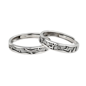 Vintage S925 sterling silver adjustable couple rings featuring whale and deer relief