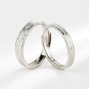 925 Sterling Silver Couple Rings Adjustable Open Ring Annual Tree Ring Texture Minimalist Creative Fashion Valentine Gift