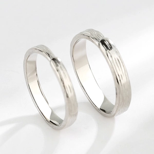 S925 Sterling Silver couple rings with tree bark texture and adjustable open bands