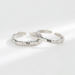 S925 Sterling Silver Minimalist Crumpled Paper Texture Ring Irregular Hammered Adjustable Opening Couple Ring Fashion Jewelry